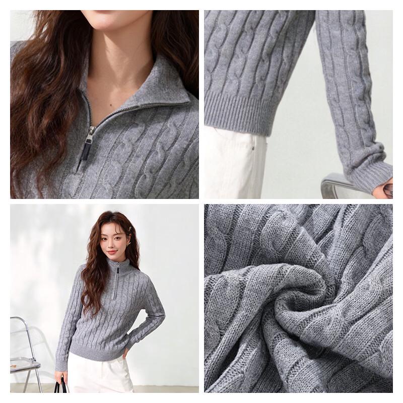 MJ STYLE Women's Cable Knit Half-Zip Sweater