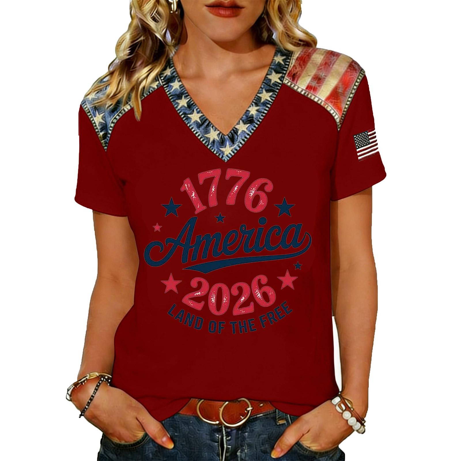 

Women’s Casual V Neck Short Sleeve Pullover T Shirt Top with Printed Graphic and Decorative Shoulder for Everyday Wear S винний