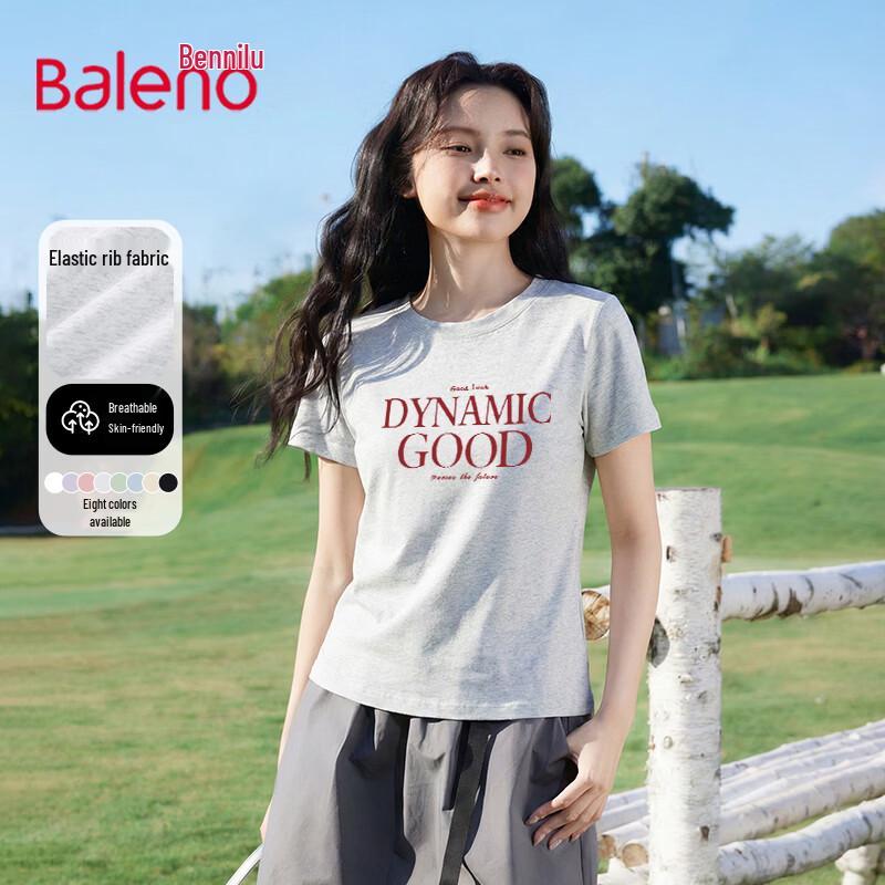 

Baleno Women s Slim Fit Letter Print Round Neck Short Sleeve T-Shirt M
