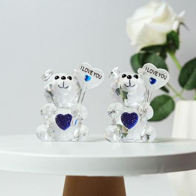 I Love You Sign Crystal Bear Figurine Romantic Creative Little Bear Statue Valentines Day Gift Cute Heart-shaped Bear