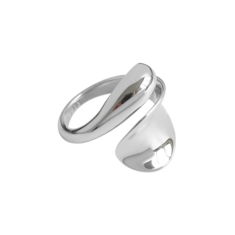 Korean Style Curved Water Drop Geometric Ring for Women - 925 Silver Open Index Finger, Trendy and Simple Design