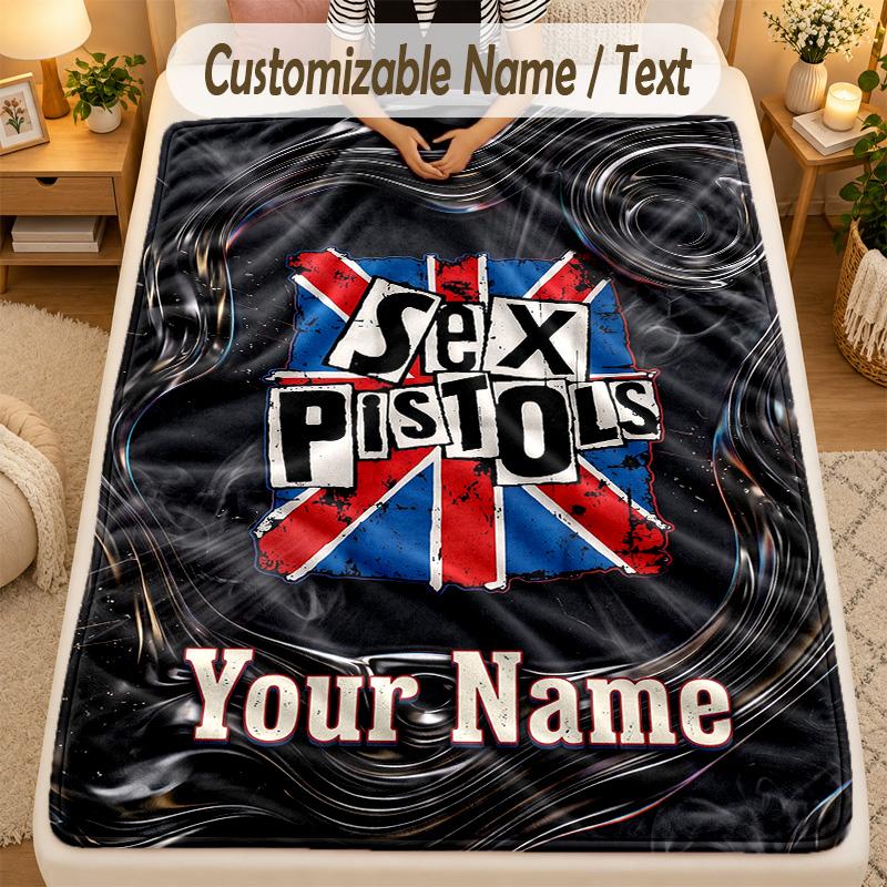 Flannel BlanketSex Pistols Custom Name Text Personalized Soft Warm Throw Blanket Home Decor Gift