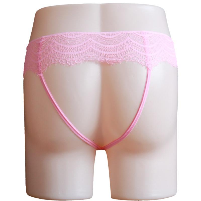 Sissy Lingerie Panties Mens Sexy Pink Lace Jockstraps Underwear Stretchy Removable Bulge Pouch Panties Crossdressers Nightwear