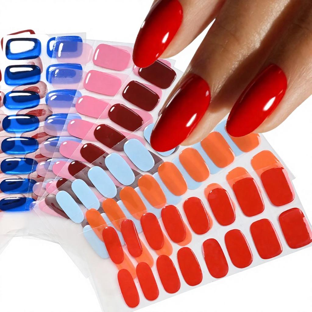 16Tips Semi-Cured Gel Nail Sticker Pure Color UV/LED Lamp Gel Nail Polish Wraps Long-Lasting Nail Strips Patch Nail Decoration