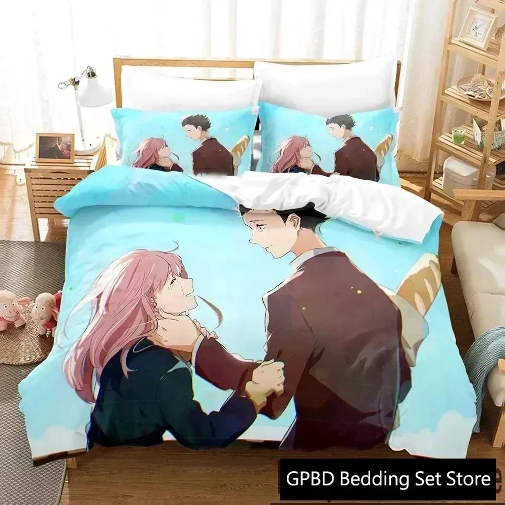 Luxus Neu 3D Druck Anime A Silent Voice Bettwäscheset Jungen Mädchen Twin Queen King Size Bettbezug Kissenbezug Bett Jungen Erwachsene