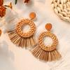 Vintage Grass Rattan Raffia Fringed Earrings Exaggerated Personality Bohemian Vacation Style Earrings Beach Earrings Women