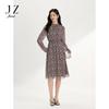 JUZUI French Retro Printed V-neck Chiffon Dress