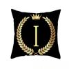 2piece 45x45cm Black Gold Letter Fleece Printed Pillow Cover Crown Sofa Cushion Cover Home Furnishings Pillowcase Without Core