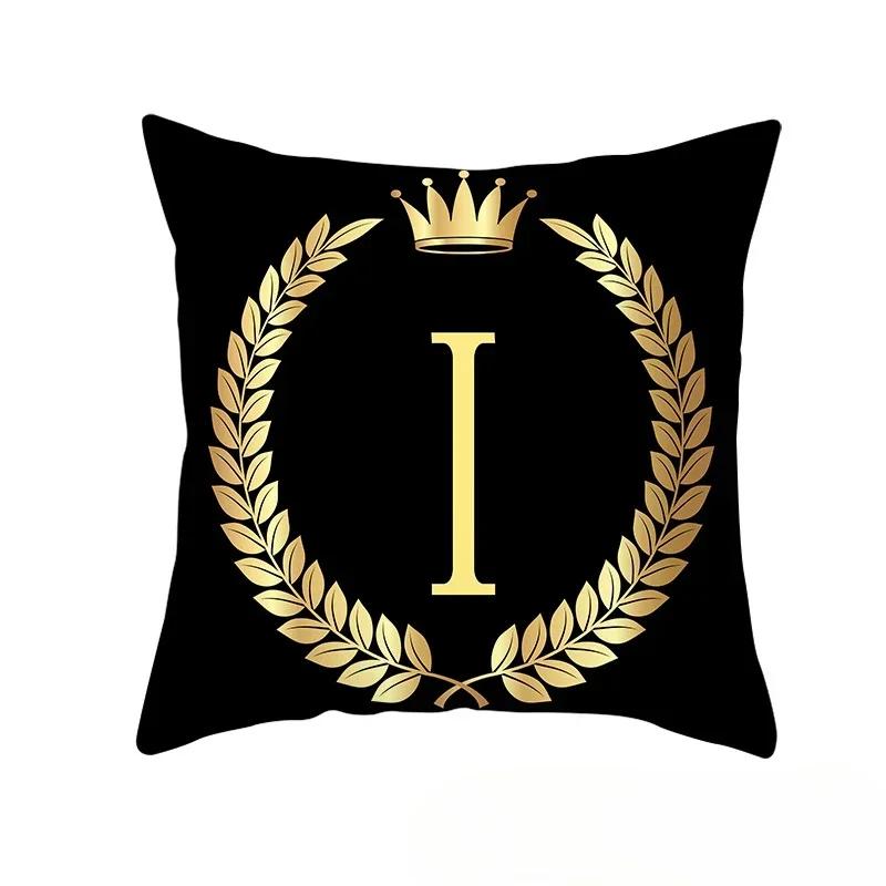 2piece 45x45cm Black Gold Letter Fleece Printed Pillow Cover Crown Sofa Cushion Cover Home Furnishings Pillowcase Without Core