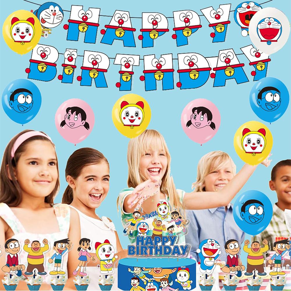 30pcs Doraemon Theme Party Supplies Include a Banner, Balloons, Cake Toppers