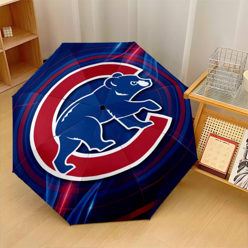 Chicago Cubs Print Auto 8?Ribs Folding Umbrella Wind Resistant Lightweight Automatic Umbrella For Daily Travel