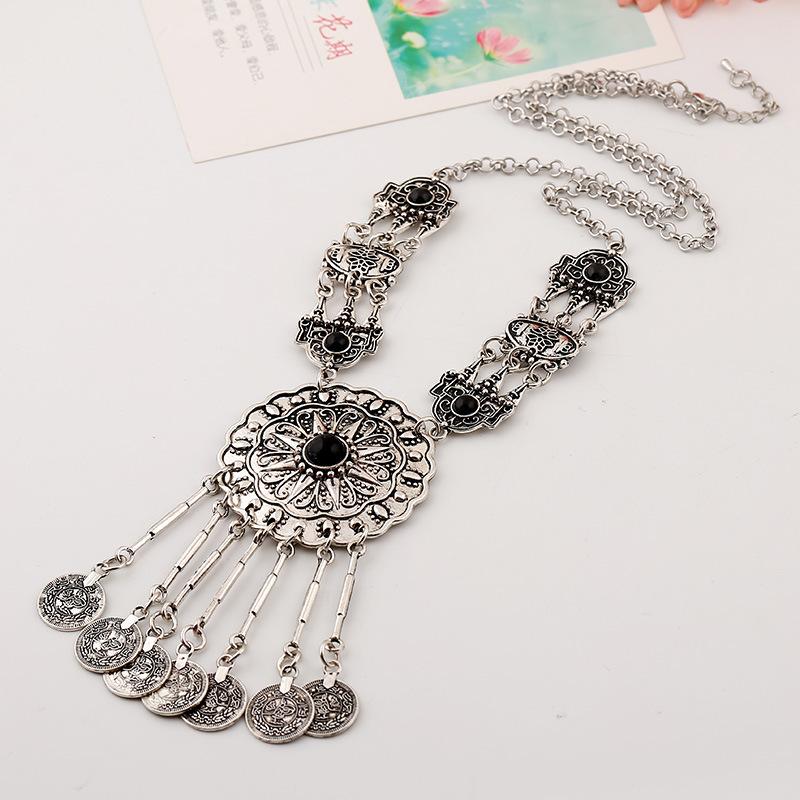 Vintage Style Engraved Long Round Fringed Necklace Sweater Chain