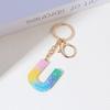 Resin Rainbow Color English Alphabet Tassel Keychain Creative Premium Crystal Epoxy Pendant Bag Pendant