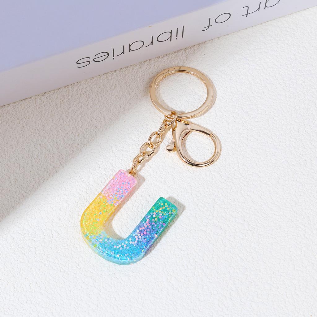 Resin Rainbow Color English Alphabet Tassel Keychain Creative Premium Crystal Epoxy Pendant Bag Pendant