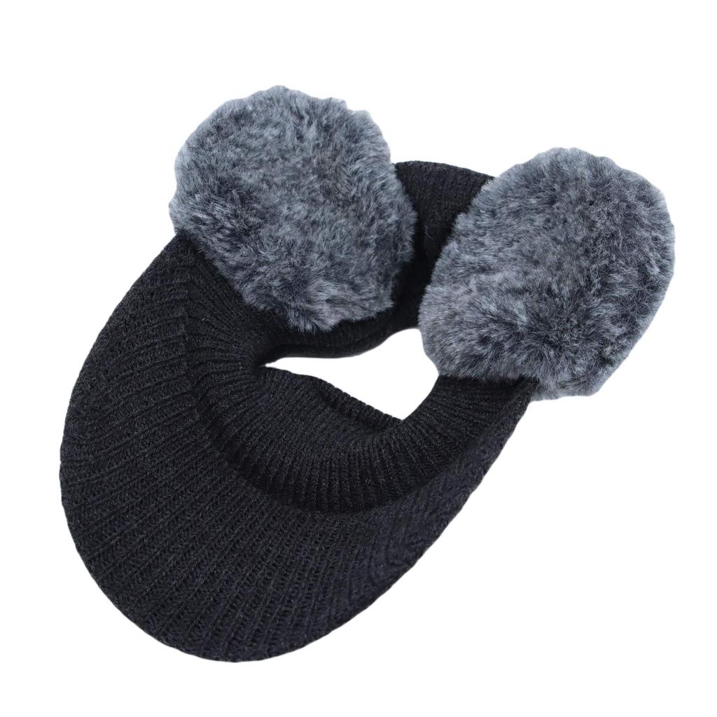 Winter Knitted Sun Visor with Fluffy Ear Cold Protection JDV1300 [With Moons] Hat, Flaps, Women's (Charcoal)