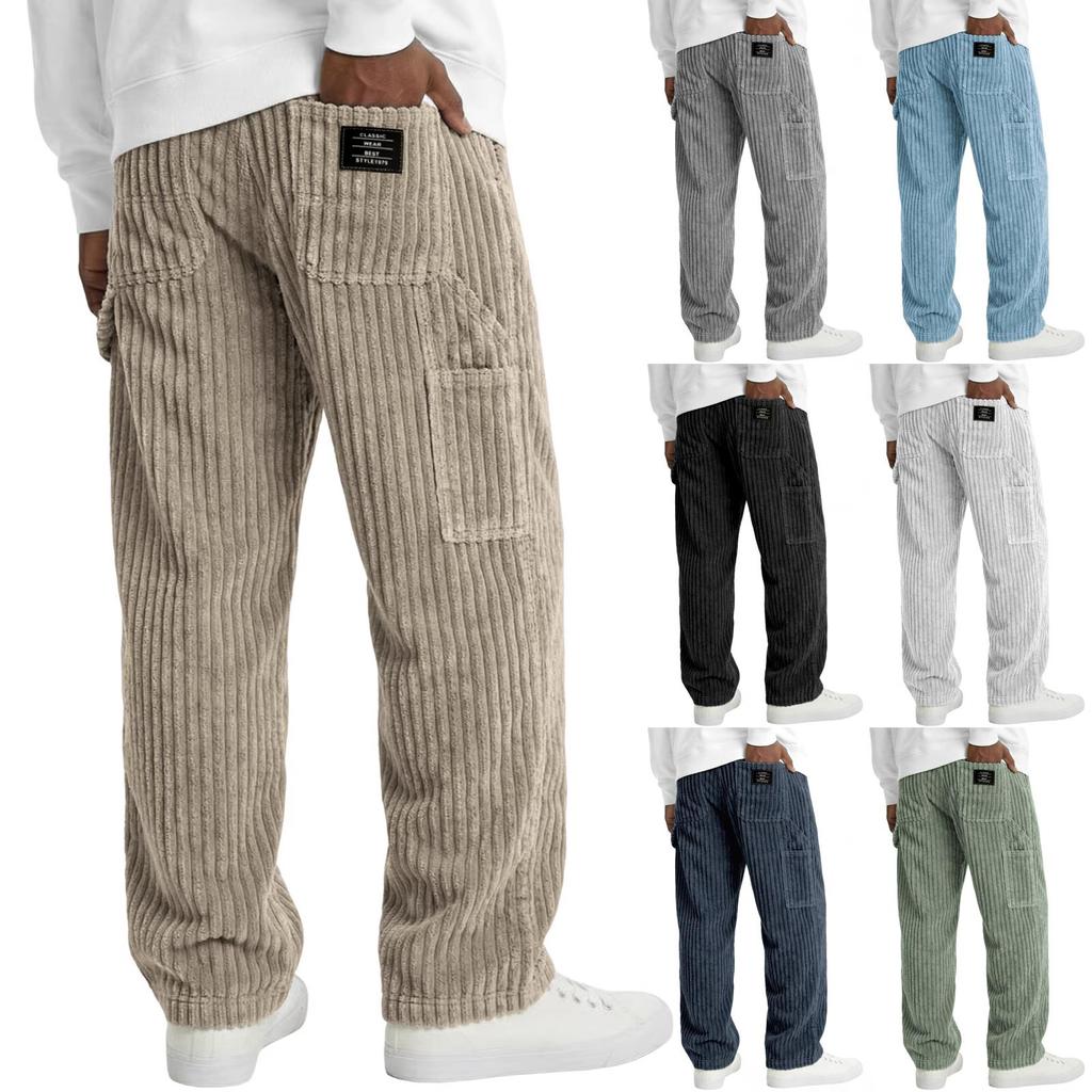 Corduroy Loose Fit Pants for Men Relaxed Trousers with Utility Pockets Father Day Gifts My Orders Comfortable Design