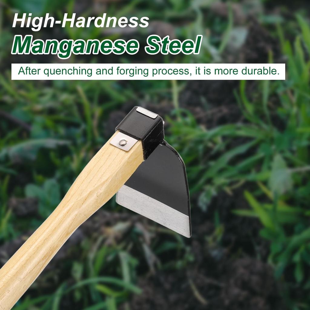 Uxcell Garden X Steel Garden Tool with Wooden Shovel for Backyard and Weeding Hoe, 15" 3.94", Hoe, Rust-Resistant, Non-Slip Handle, Edger/Weeding
