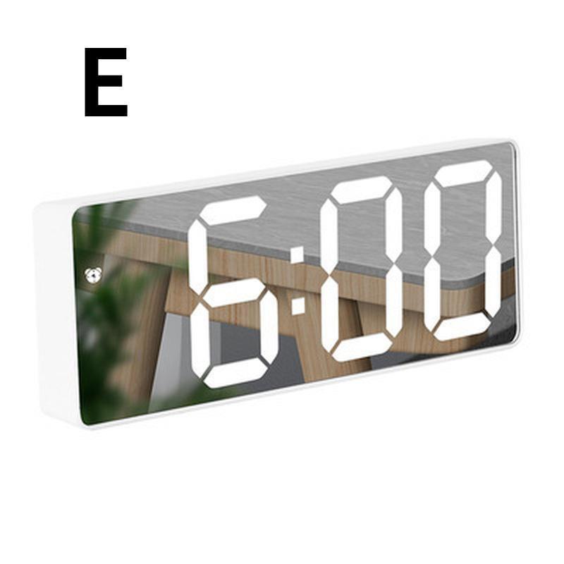 

Акриловый/зеркальный будильник со светодиодными цифровыми часами, голосовым управлением, функцией повтора сигнала, индикацией температуры, ночным режимом E