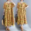 Loose and Thin Retro Swing Round Neck Short Sleeve Long Dresses