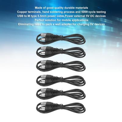 6 ks 5V USB na DC napájací kábel 5,5x2,1 mm Jack USB 2.0 A samec DC konektor Napájací kábel Čierny Proces ručného spájkovania
