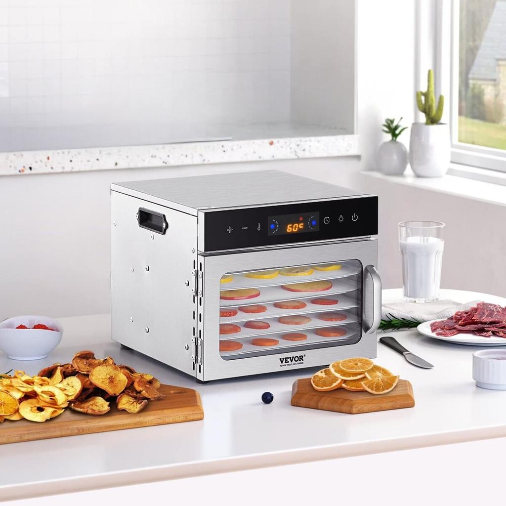6 Trays Food Dehydrator Machine Stainless Steel 400W Jerky Fruit Drying