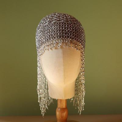 Rhinestone Headpiece Cap Long Tassel Head Chain Headwear for Fashion Show