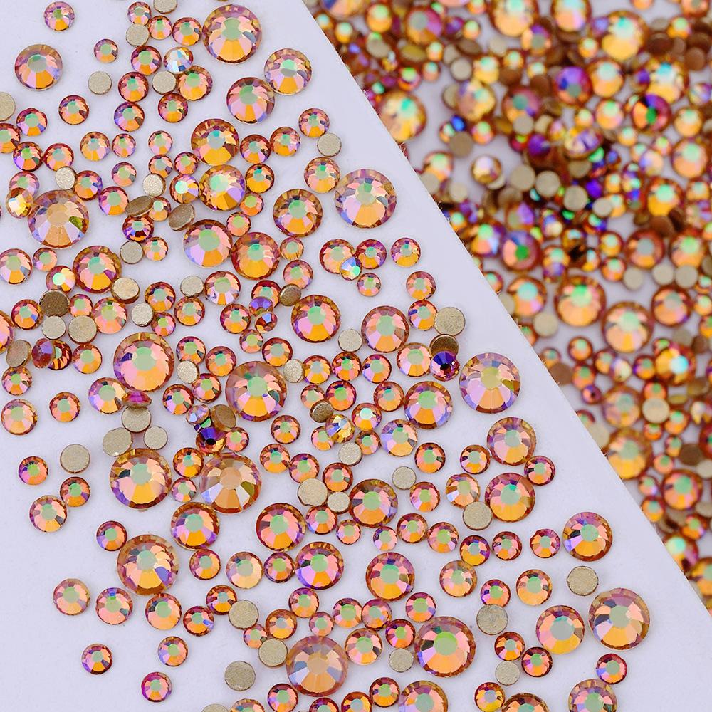 Pujiang Nail Art Strass Goldener Boden Gemischte Größe Flachboden Diamant Ungefähr 1440 Glas Aufkleber Diamanten Farbige Kleine Runde Diamanten