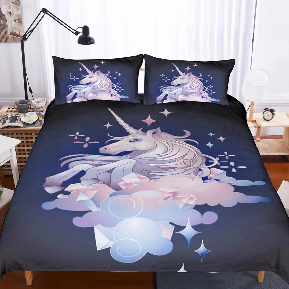 Classic SkinFriendly Single Double Twin Queen King Size Bedsheets 3D Printed Flying Cartoon Unicorn Covers With Pillow Strips Quilt