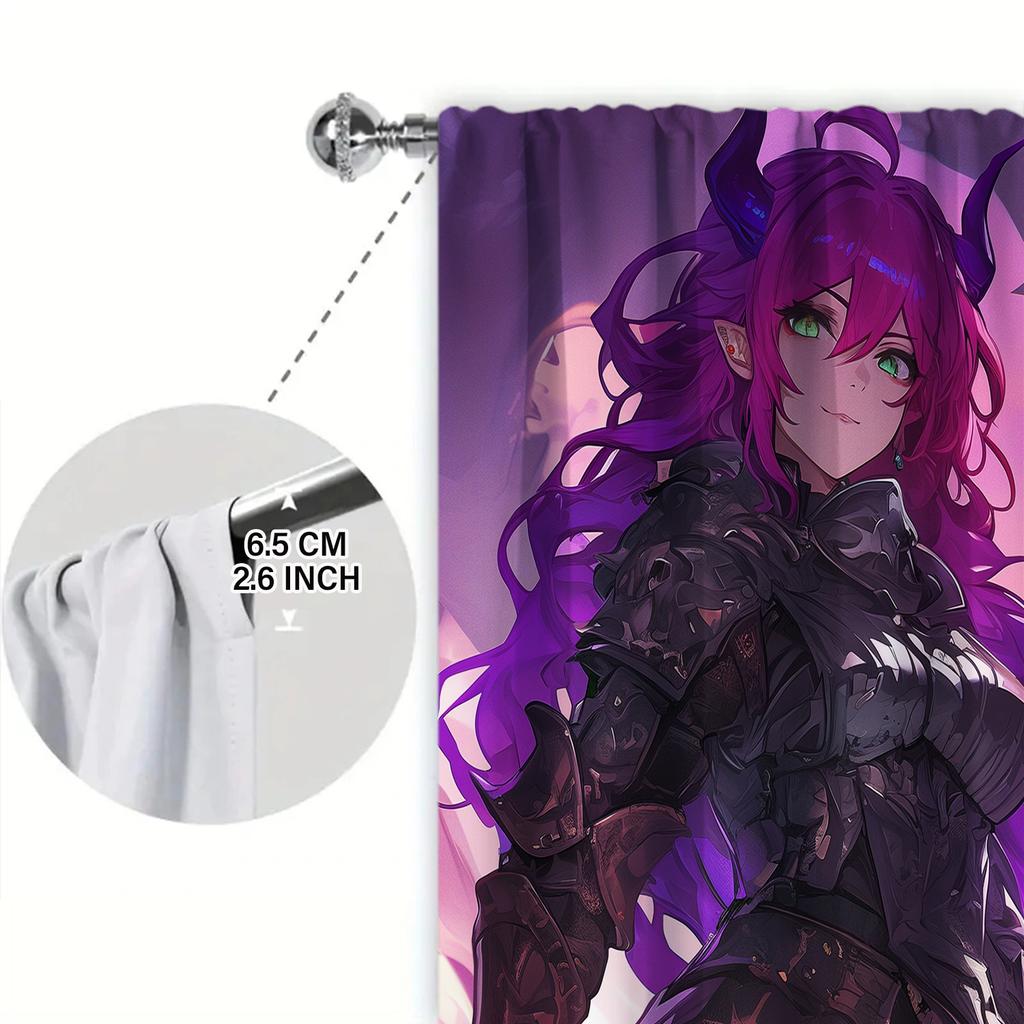 2 adet Anime Karakter Resimli Baskılı Perde Ev Dekorasyonu için - Çubuk Geçmeli Yatak Odası, Ofis, Mutfak için Pencere Perdesi