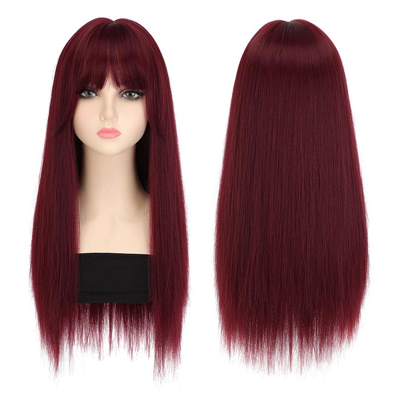 Perucă lungă dreaptă roșu zmeură pentru femei