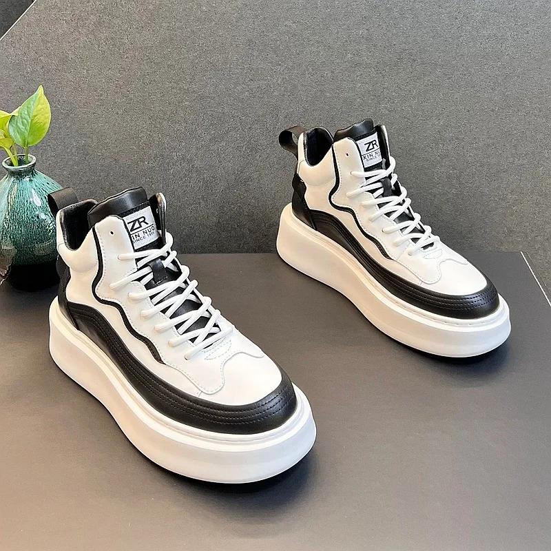 Spring New Men Breathable White Soft Leather Shoes Korean Edition Campus Bread Shoes Fashion Casual Sports Running Sneakers