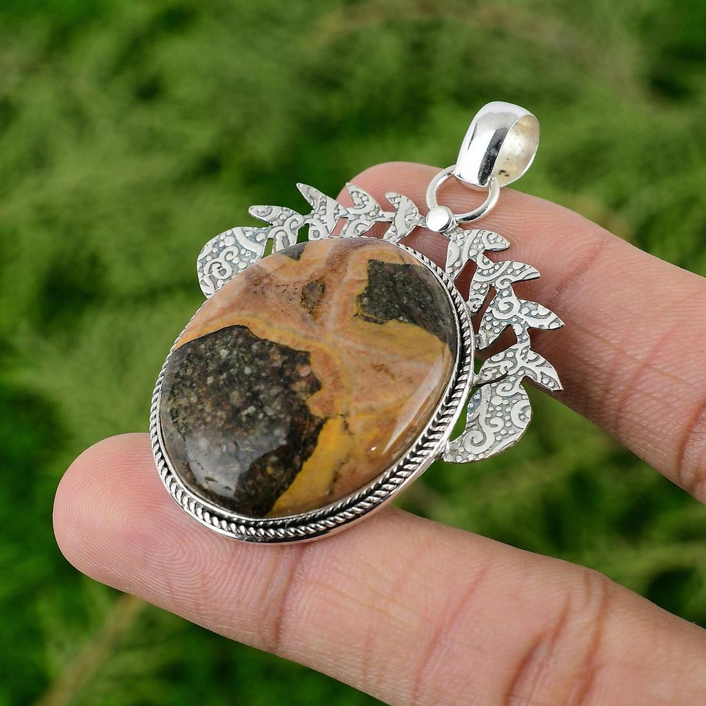 Daughters Day Sale Bauxite Stone 925 Silver Bezel Mother Anniversary New Pendant