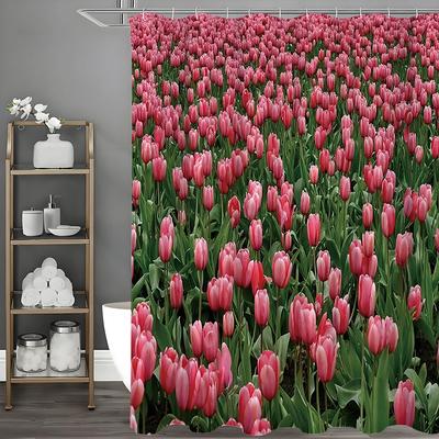 Tulpenblumen Duschvorhang, Badezimmer Dekorativer Duschvorhang, Wasserdichter Duschvorhang mit Haken