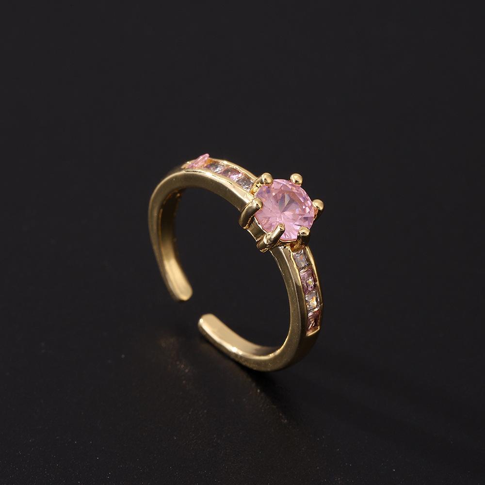 Sweet Bow Zircon Ring Vintage Light Luxury Fashion Pink Open Adjustable Women Jewelry Gift
