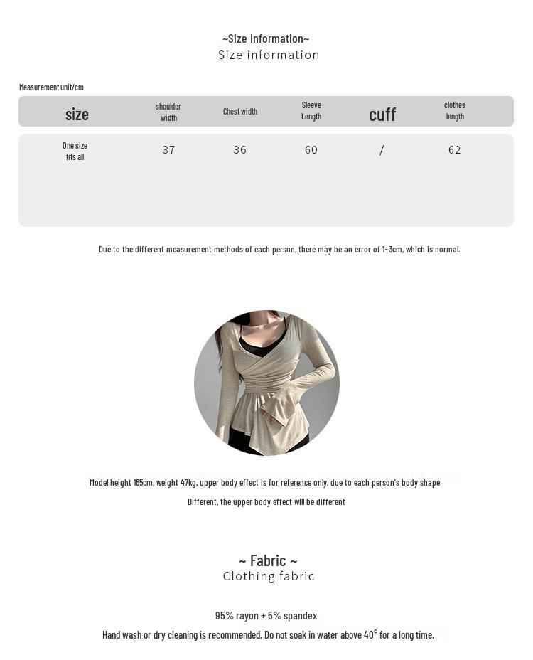 Korean Dongdaemun Style Sexy V-neck Long Sleeve Pleated Waist-cinching Slimming T-shirt for Women