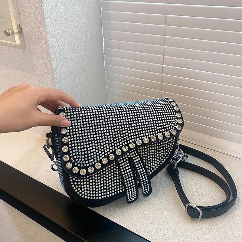 Monochromatic Colorful Shoulder Bags for Women Saddle Type Zipper Package Cover PU Bags Fashion