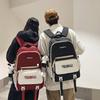 Women Contrast Color Stitching Backpack High School Students Schoolbag Men Large Capacity Backpack