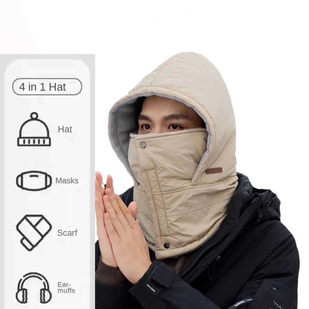 Down Cotton Warm Hat 4-in-1 Mask Hat Scarf Set New Beanies Cap Autumn Winter
