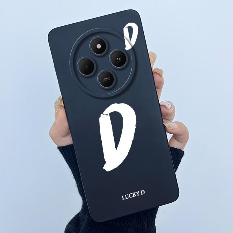 For Xiaomi Redmi 14C 4G A3Pro 4G/ Xiaomi Poco C75 4G M7 5G Case Lucky Initial Letter Liquid Soft Silicone Protective Cover Phone