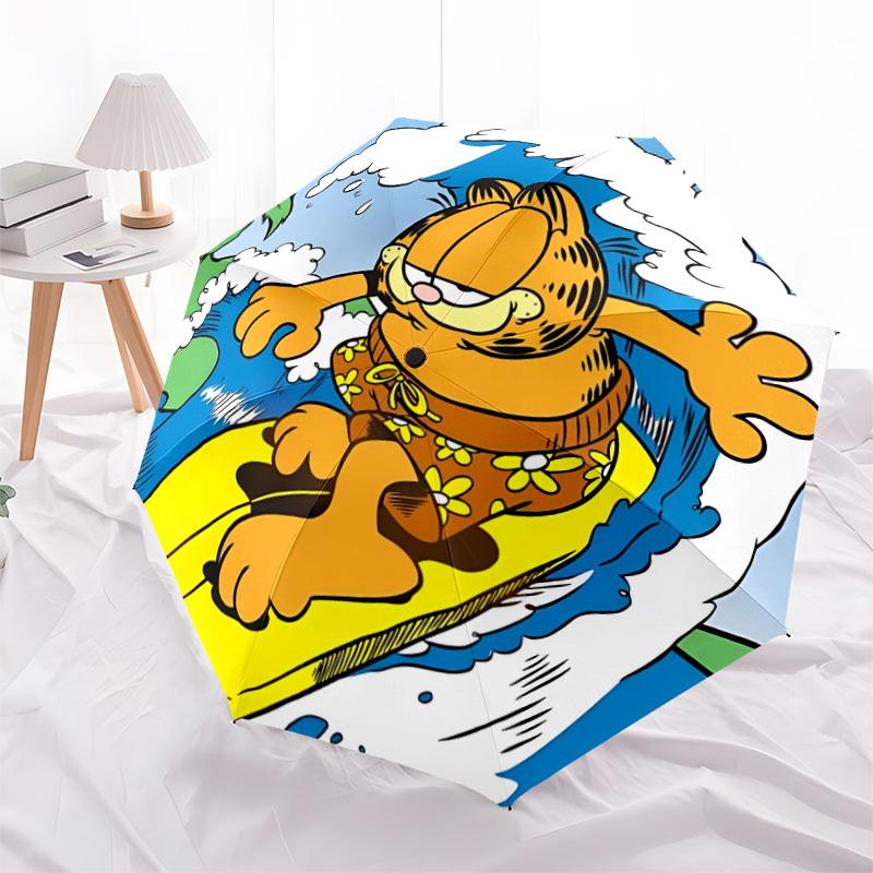 1pc Garfield Automatic Folding Umbrella - Compact 8-Rib Design, Durable Plastic & Iron, Perfect Gift for Friends & Family,  yy250923025