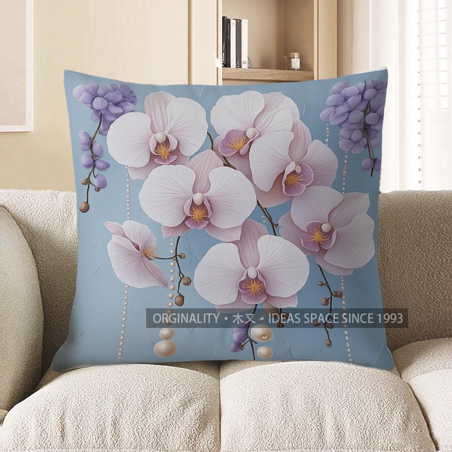 Home Decor Exquisite Orchid Pattern Decorative Throw Pillow Pattern Cushion Cover Suitable For Sofa Bedroom Car Pillow Cover
