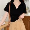 Special Cotton Elastane Polo Short-sleeved T-shirt Women's Summer Slim V-neck Solid Color Short Sweet and Spicy Top