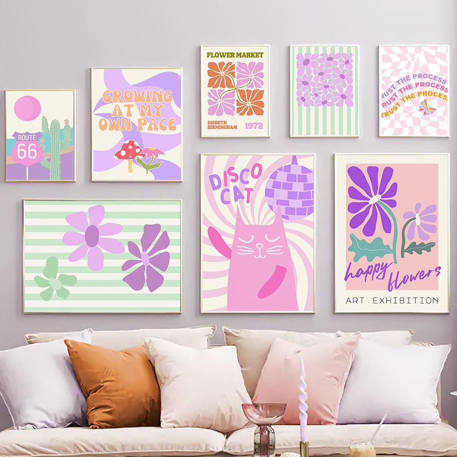 

Disco Cat Route Butterfly Flowers Cactus Wall Art Canvas Painting Nordic Posters Prints Abstract Wall Pictures Living Room Decor 21cm×30cm NoFrame