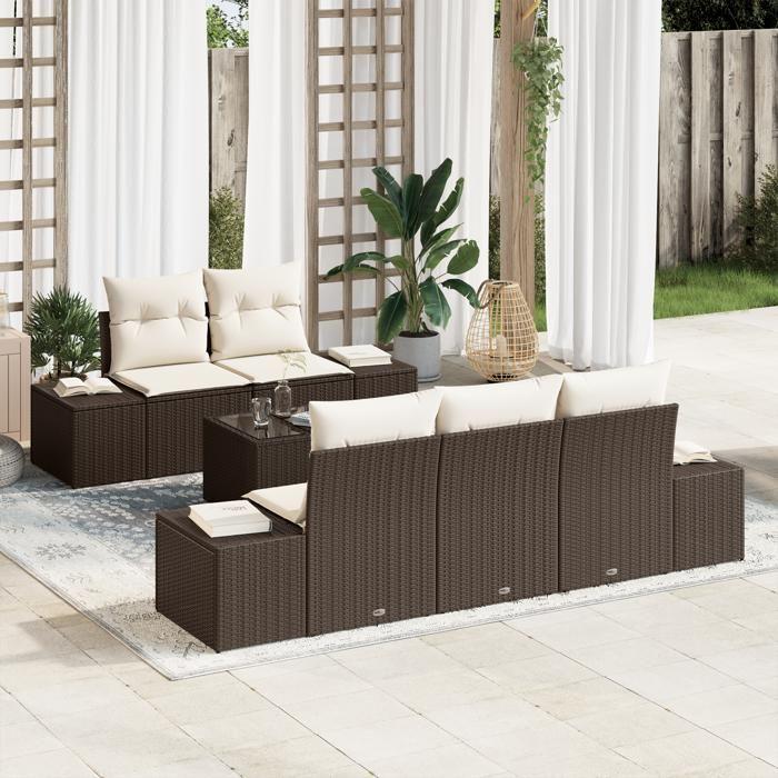 VidaXL Ensemble de canapé de jardin 6 pièces avec coussins en rattan poly marron 3346938