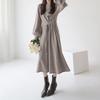 Royal sister style round neck temperament with coat base knitted dress women's autumn and winter new lace-up and thin skirt