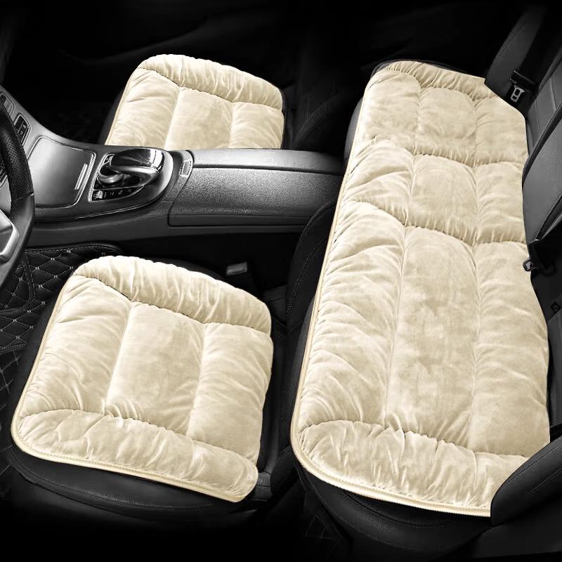 Winter Plush Car Seat Cushion Set: Thickened Warm Three-Piece Short Plush for Rear Row
