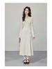 Korean Style Autumn Winter Knit Cinched Waist Slimming Long Dress for Ladies