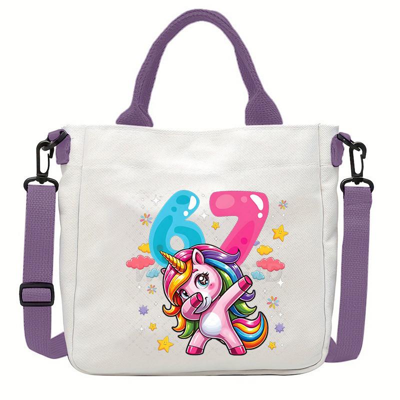 Steal a Brainrot 67 Unicorn Printed Student Crossbody Bag Casual Canvas Shoulder Bags