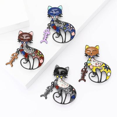 Cartoon Alloy Enamel Fishbone Cat Brooch Creative Versatile Men'S And Women'S Suit Sweater Corsage Ornament Pin