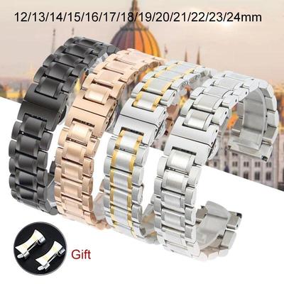 Pulseira de aço inoxidável sólido de 5 ponteiros 12/13/14/15/16/17/18/19/20/21/22/23/24mm Fivela borboleta Homens Mulheres Pulseira de relógio de metal